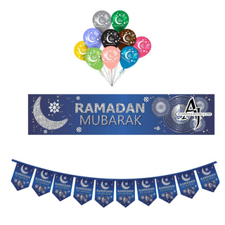 Blue Stunning Ramadan Mubarak Banner Bunting Balloon Wall Hanging Decoration Party Occasions