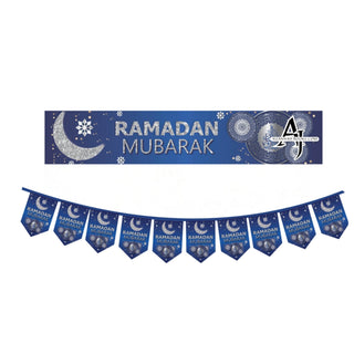 Blue Stunning Ramadan Mubarak Banner Bunting Balloon Wall Hanging Decoration Party Occasions