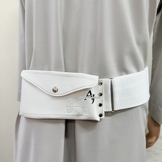 Ihram Belt for Hajj and Umrah - White Leather with Adjustable Buckle